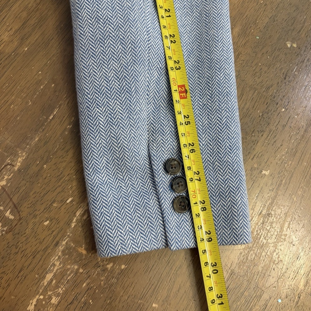 J. Crew Blazer Jacket Women's 14 Blue Herringbone One Button Linen Cotton Blend - Picture 12 of 13
